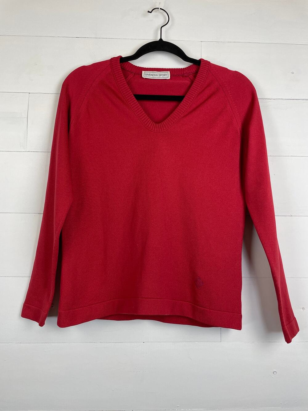 Vintage Givenchy Sport Red V-Neck Knit Sweater Long Sleeve Sz S 36/38 Retro